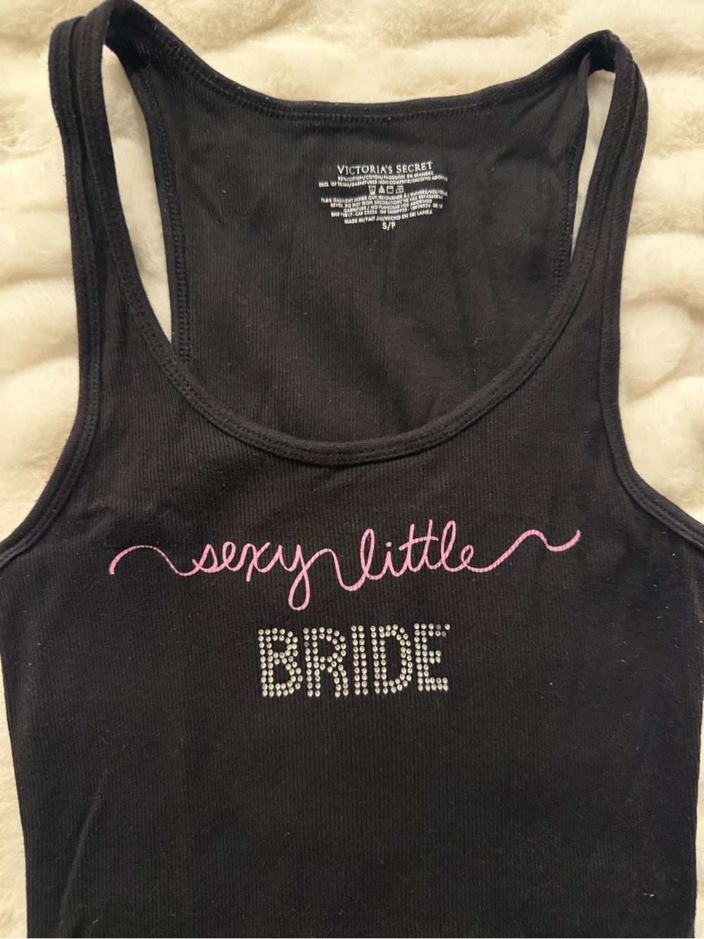 Victoria's Secret Black Tank Top with Pink Script and Rhinestone 'BRIDE'